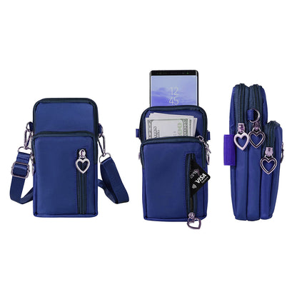 Nylon Phone Multi-Pocket Crossbody Bag Screen Cell Phone Purses and Wallet Lightweight Travel Handbag -Navy