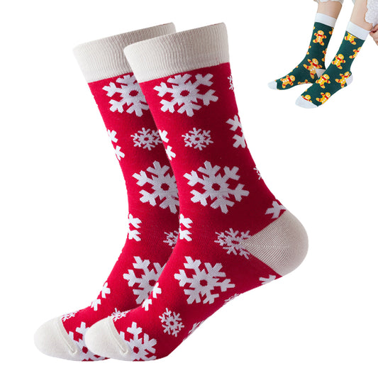 Soft Stretchy Crew Socks Printed Fun Colorful Festive Socks for Christmas Holiday -Red
