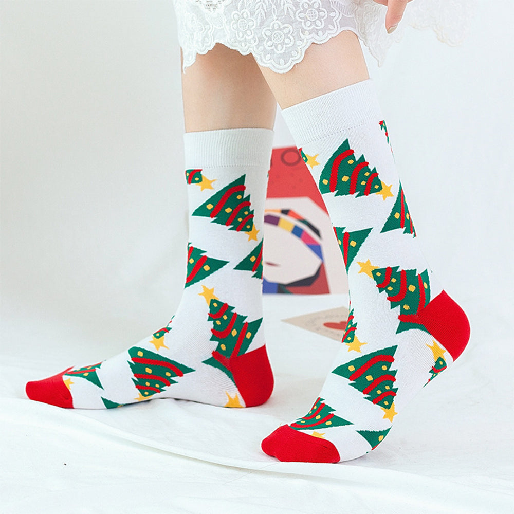 Soft Stretchy Crew Socks Printed Fun Colorful Festive Socks for Christmas Holiday -Green and Multicolor and Red and White and Yellow