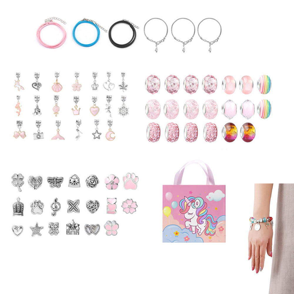 Charm Bracelet Making Kit Girl DIY Unicorn Mermaid Bracelet Set for Girls-Pink