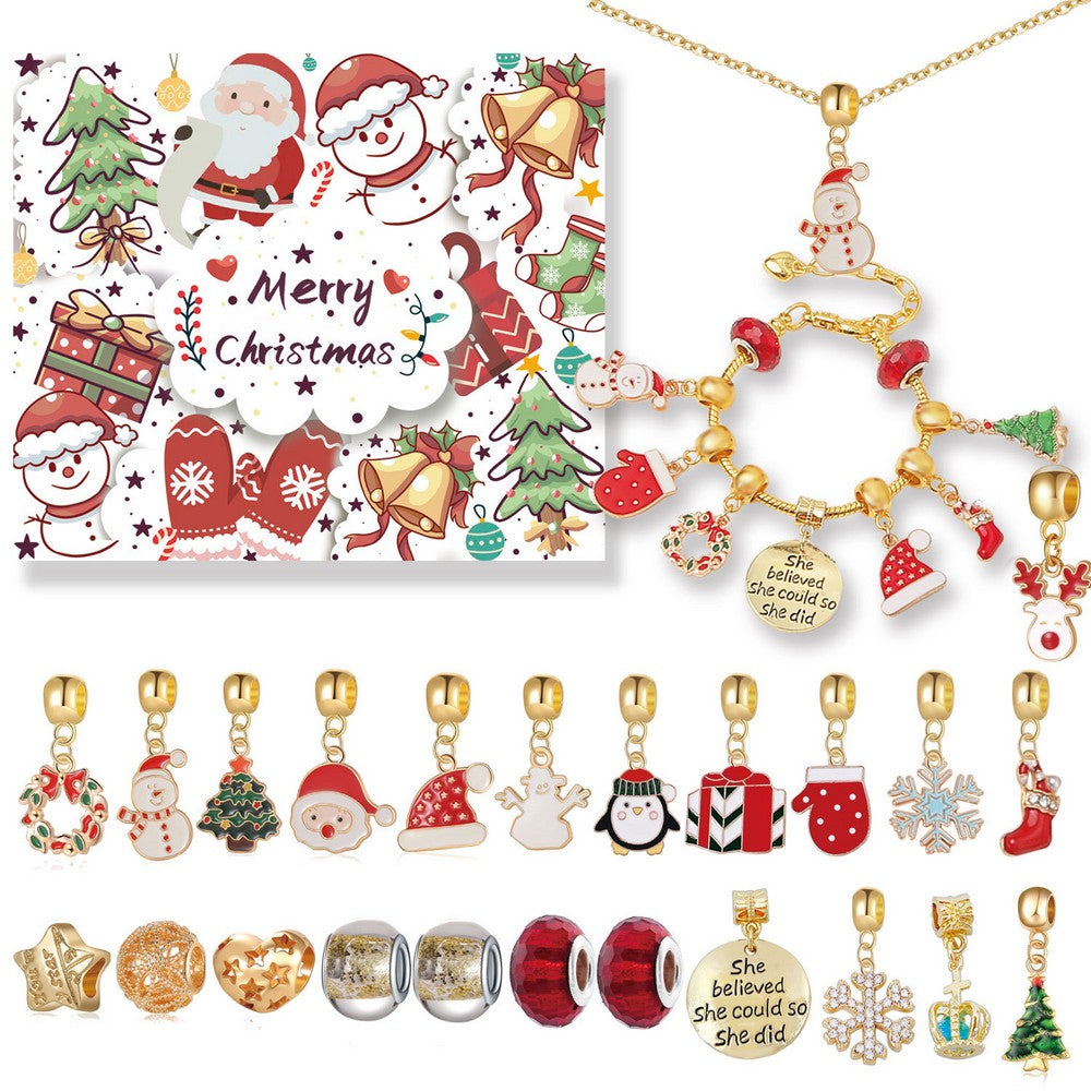 Christmas Advent Calendar Bracelet 24 Days Christmas Countdown Calendar DIY Jewelry Making Kit -Necklace and Bracelet