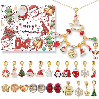 Christmas Advent Calendar Bracelet 24 Days Christmas Countdown Calendar DIY Jewelry Making Kit -Necklace and Bracelet
