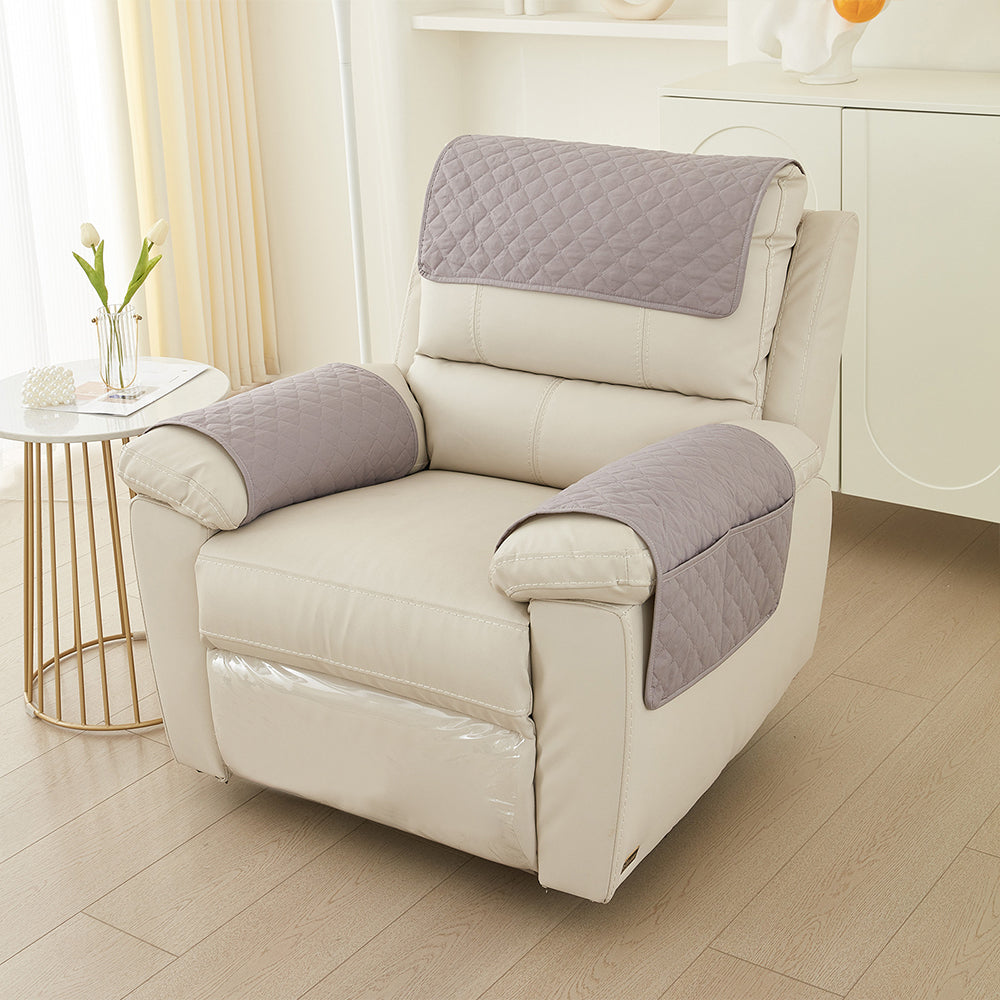 Pillow Cover 3 Piece Chaise Longue Pillow Pad Armrest Pad Washable Detachable Pad Armrest with Storage Pocket-Light gray