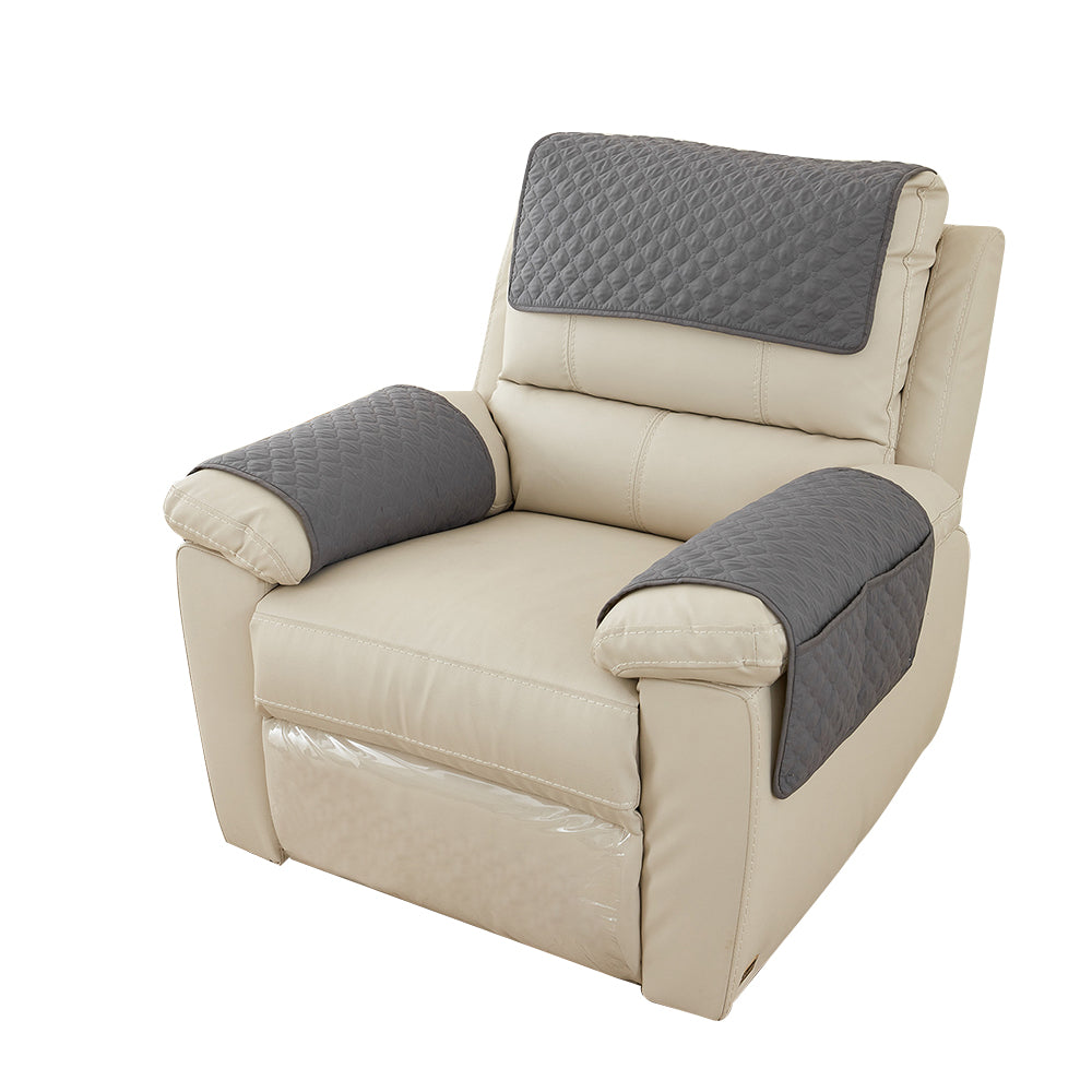 Pillow Cover 3 Piece Chaise Longue Pillow Pad Armrest Pad Washable Detachable Pad Armrest with Storage Pocket-Dark gray