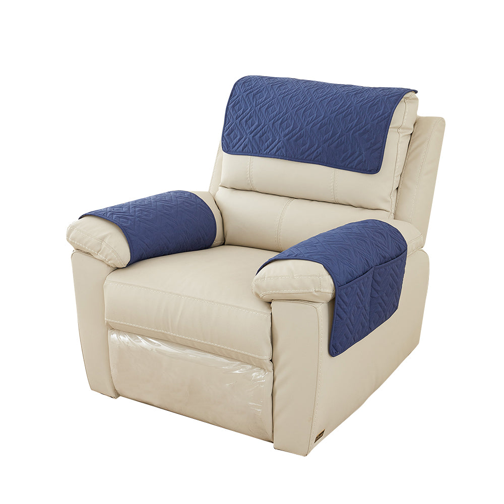 Pillow Cover 3 Piece Chaise Longue Pillow Pad Armrest Pad Washable Detachable Pad Armrest with Storage Pocket-Navy blue