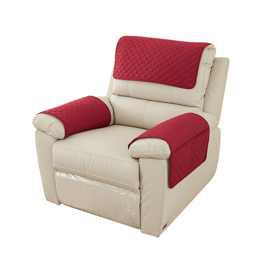 Pillow Cover 3 Piece Chaise Longue Pillow Pad Armrest Pad Washable Detachable Pad Armrest with Storage Pocket-Red