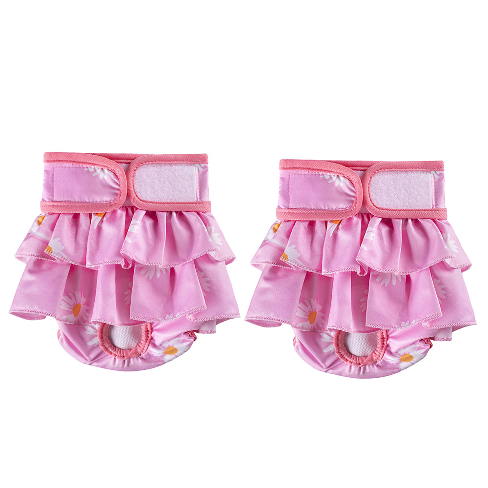 2pcs Washable Reusable Dog Diapers Female Adjustable Sanitary Nappy Pants Underpants for Heat Period Incontinence -Pink