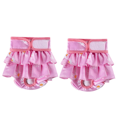2pcs Washable Reusable Dog Diapers Female Adjustable Sanitary Nappy Pants Underpants for Heat Period Incontinence -Pink