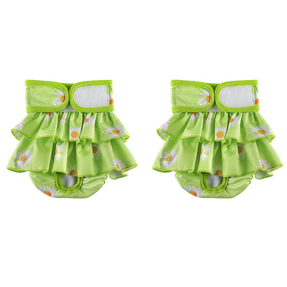 2pcs Washable Reusable Dog Diapers Female Adjustable Sanitary Nappy Pants Underpants for Heat Period Incontinence -Green