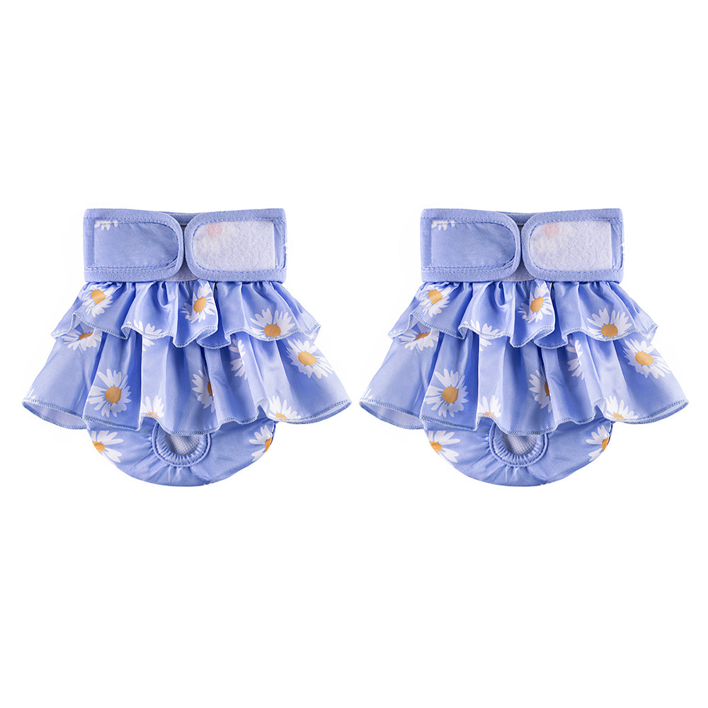 2pcs Washable Reusable Dog Diapers Female Adjustable Sanitary Nappy Pants Underpants for Heat Period Incontinence -Blue