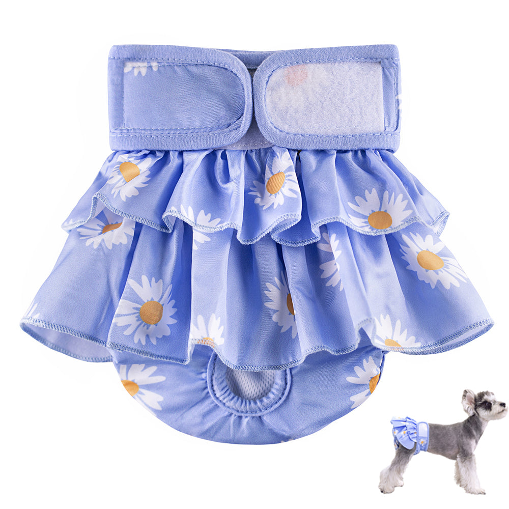 2pcs Washable Reusable Dog Diapers Female Adjustable Sanitary Nappy Pants Underpants for Heat Period Incontinence -Blue