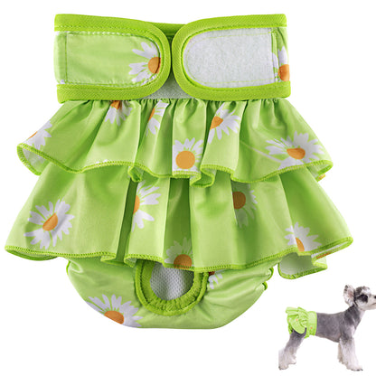 2pcs Washable Reusable Dog Diapers Female Adjustable Sanitary Nappy Pants Underpants for Heat Period Incontinence -Green
