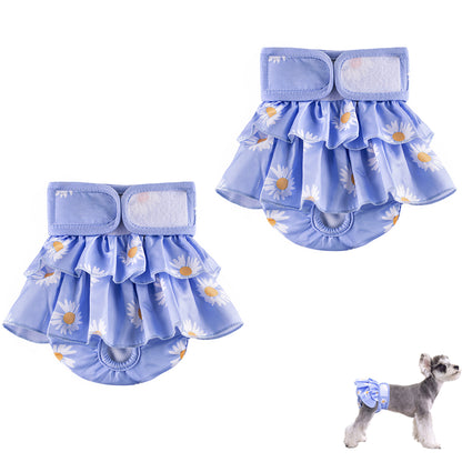 2pcs Washable Reusable Dog Diapers Female Adjustable Sanitary Nappy Pants Underpants for Heat Period Incontinence -Blue