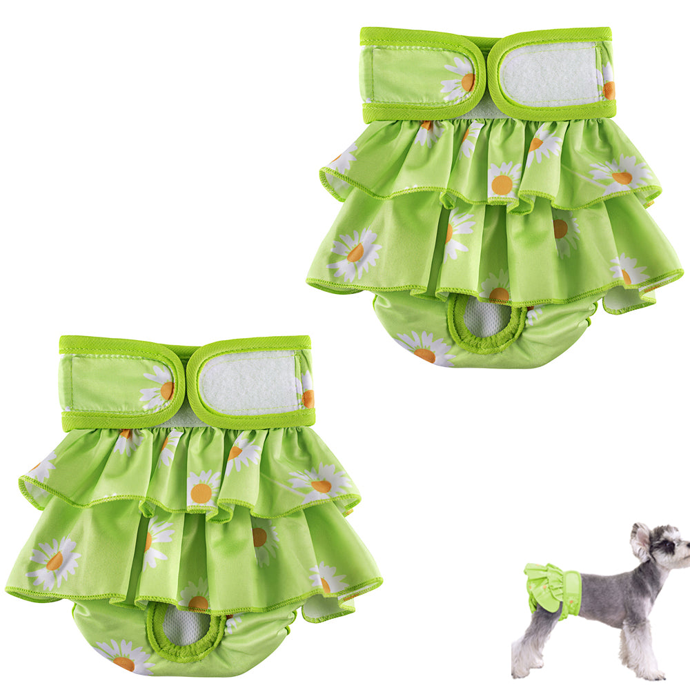 2pcs Washable Reusable Dog Diapers Female Adjustable Sanitary Nappy Pants Underpants for Heat Period Incontinence -Green