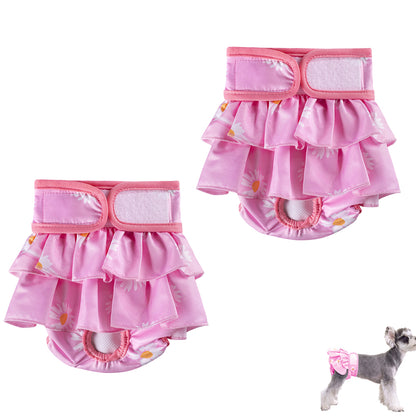 2pcs Washable Reusable Dog Diapers Female Adjustable Sanitary Nappy Pants Underpants for Heat Period Incontinence -Pink
