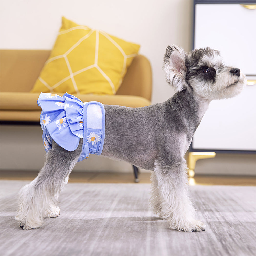 2pcs Washable Reusable Dog Diapers Female Adjustable Sanitary Nappy Pants Underpants for Heat Period Incontinence -Blue