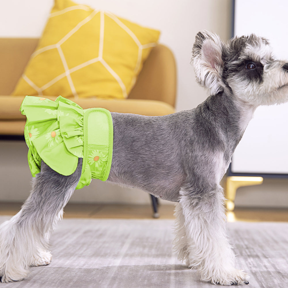 2pcs Washable Reusable Dog Diapers Female Adjustable Sanitary Nappy Pants Underpants for Heat Period Incontinence -Green