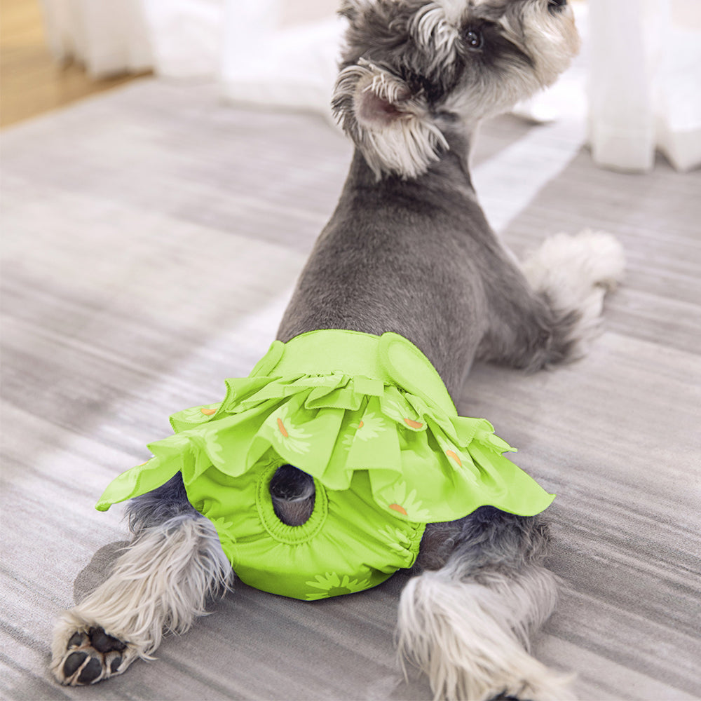 Washable Reusable Dog Diapers Female Adjustable Sanitary Nappy Pants Underpants for Heat Period Incontinence -Green