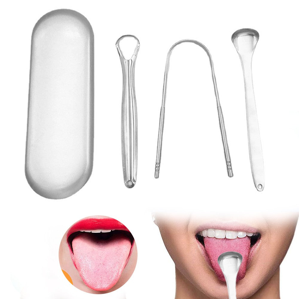 3pcs Stainless Steel Tongue Scraper Cleaner Dental Care Oral Hygiene Mouth Kit