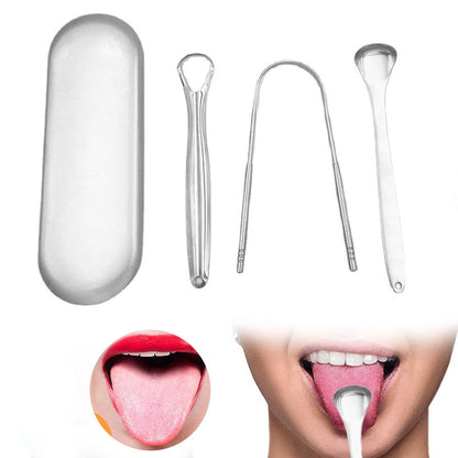 3pcs Stainless Steel Tongue Scraper Cleaner Dental Care Oral Hygiene Mouth Kit
