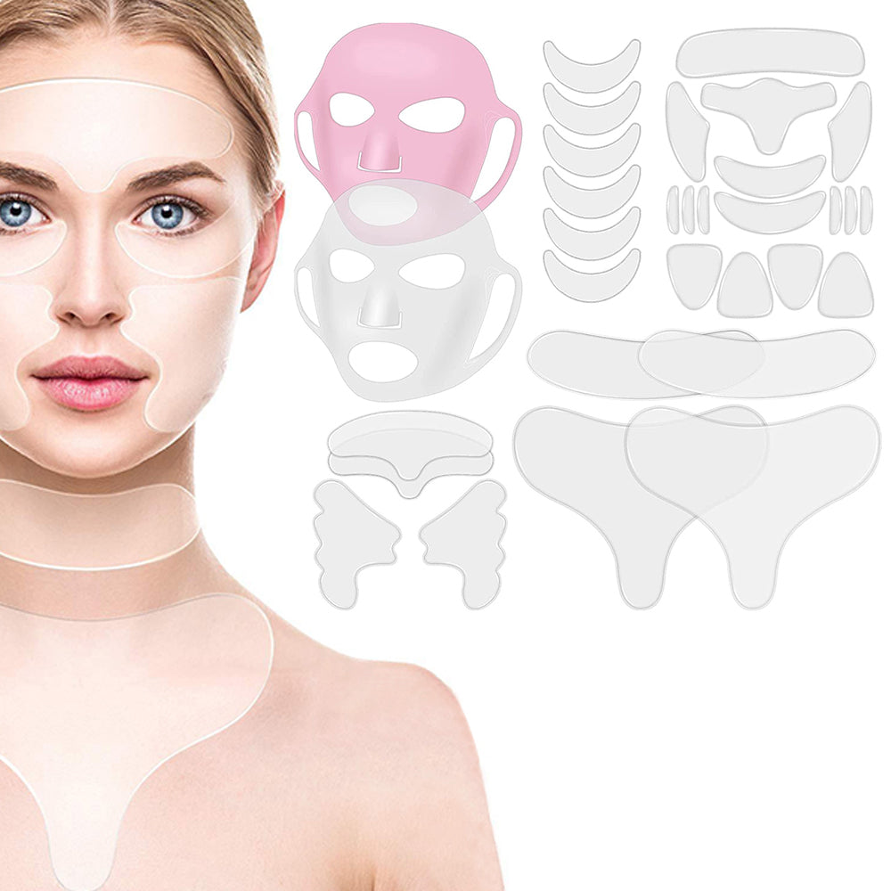 Set of 32Pcs Reusable Silicone Facial Anti-Wrinkle Pads Sleeping Mask Cover for Face Neck Eyes Chest