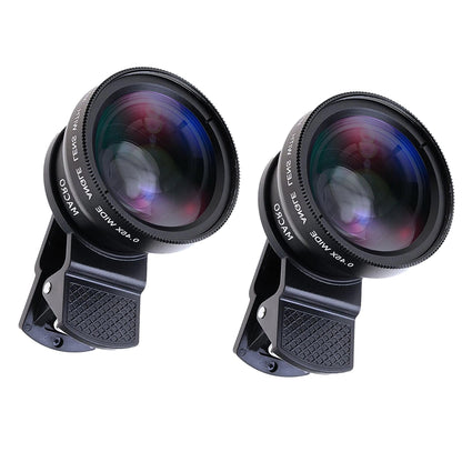 2pcs Cell Phone Camera Lens 2 in1 Portable Wide Angle Macro Cell Phone Camera Lens Kit -Black