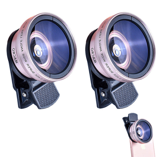 2pcs Cell Phone Camera Lens 2 in1 Portable Wide Angle Macro Cell Phone Camera Lens Kit -Rose Gold