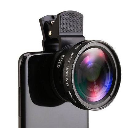 2pcs Cell Phone Camera Lens 2 in1 Portable Wide Angle Macro Cell Phone Camera Lens Kit -Black