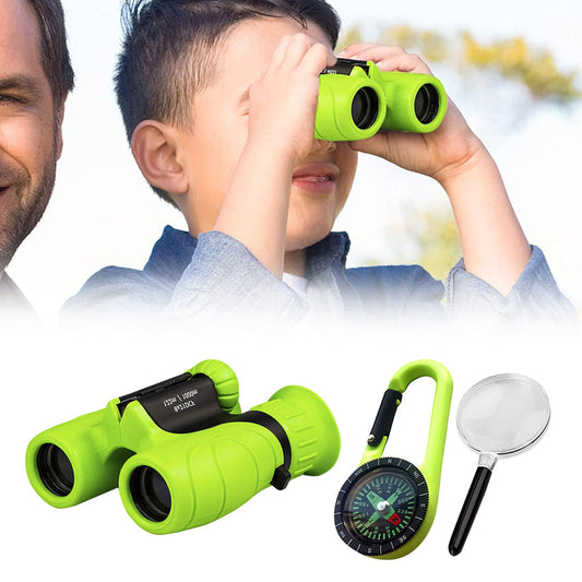 Set of 8X Magnification HD Kids Binoculars Compact Kids Toy with Compass and Magnifying Glass