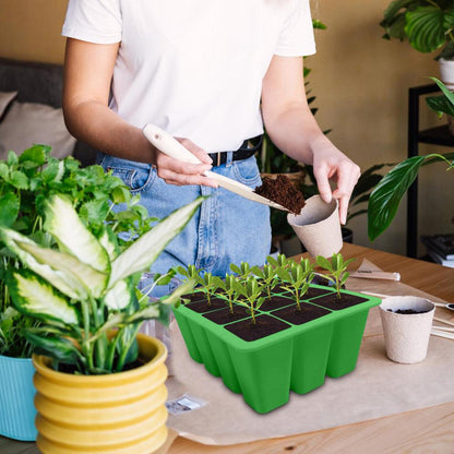 2pcs Seed Starting Tray Reusable Silicone Seedling Pots Indoor Gardening Plant Germination Trays -Green