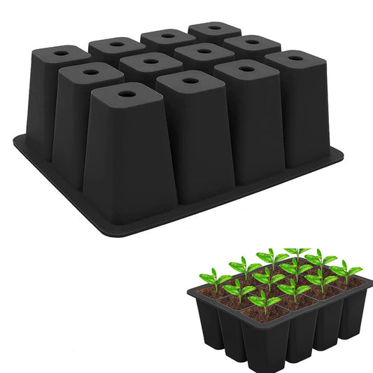 Seed Starting Tray Reusable Silicone Seedling Pots Indoor Gardening Plant Germination Trays -Black