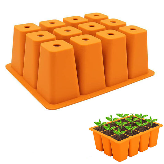 Seed Starting Tray Reusable Silicone Seedling Pots Indoor Gardening Plant Germination Trays -Orange
