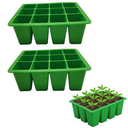2pcs Seed Starting Tray Reusable Silicone Seedling Pots Indoor Gardening Plant Germination Trays -Green