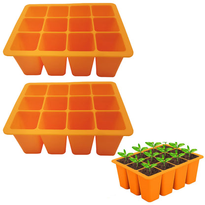 2pcs Seed Starting Tray Reusable Silicone Seedling Pots Indoor Gardening Plant Germination Trays -Orange
