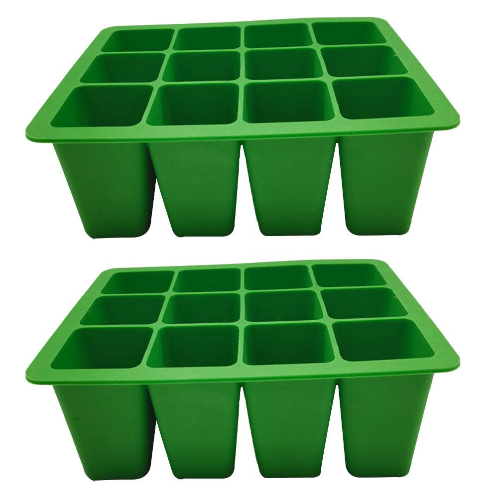 2pcs Seed Starting Tray Reusable Silicone Seedling Pots Indoor Gardening Plant Germination Trays -Green