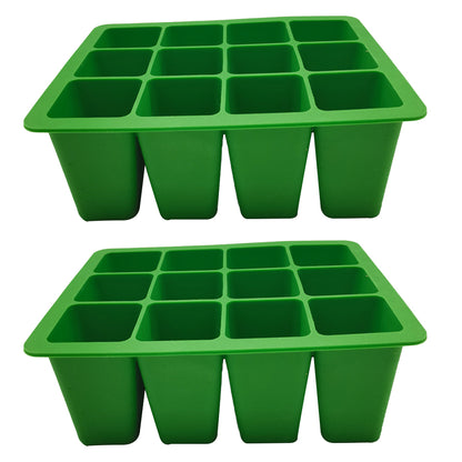 2pcs Seed Starting Tray Reusable Silicone Seedling Pots Indoor Gardening Plant Germination Trays -Green