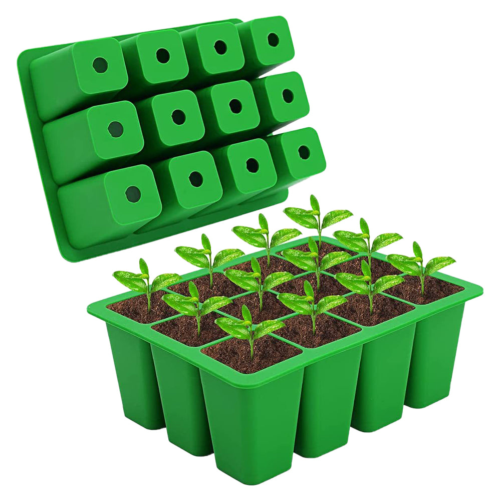 2pcs Seed Starting Tray Reusable Silicone Seedling Pots Indoor Gardening Plant Germination Trays -Green