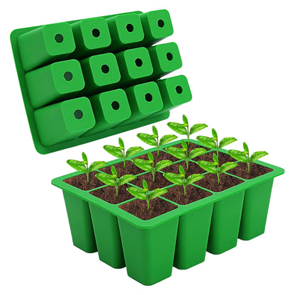 2pcs Seed Starting Tray Reusable Silicone Seedling Pots Indoor Gardening Plant Germination Trays -Green