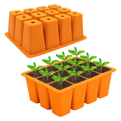 Seed Starting Tray Reusable Silicone Seedling Pots Indoor Gardening Plant Germination Trays -Orange