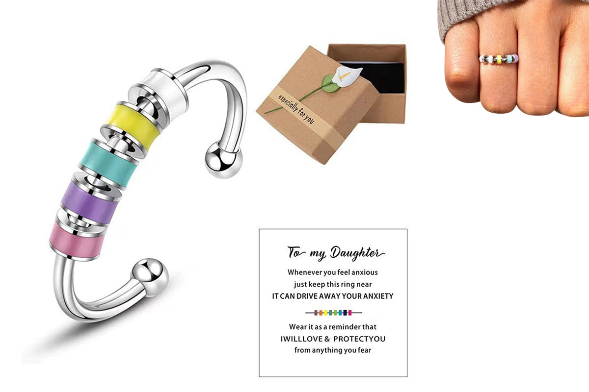 2pcs Fidget Ring for Women To Daughter Anxiety Meditation Ring Adjustable Swivel Ring-Style 2