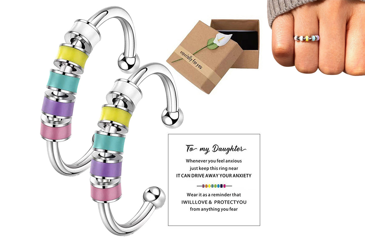 2pcs Fidget Ring for Women To Daughter Anxiety Meditation Ring Adjustable Swivel Ring-Style 2