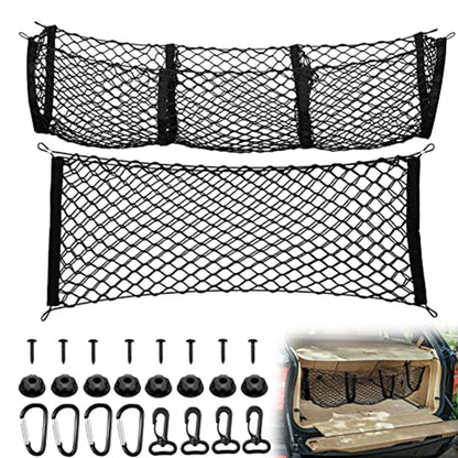 2Pcs Set Car Rear Trunk Net Storage Cargo Trunk Luggage Tidy Organizer