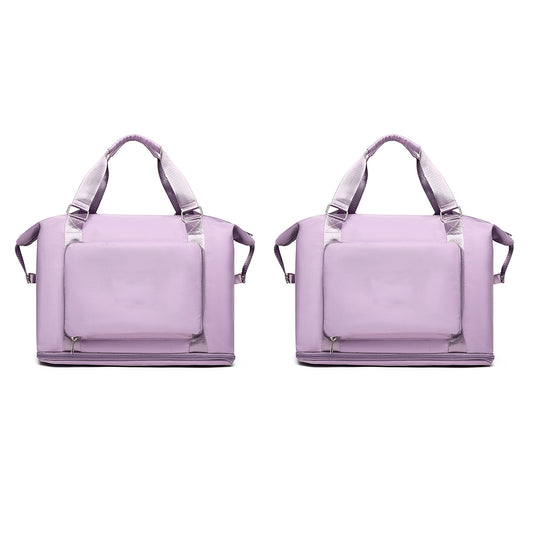 2Pcs Large Capacity Folding Travel Bag Collapsible Travel Bag Expandable Water-resistant Duffel Bag -Purple