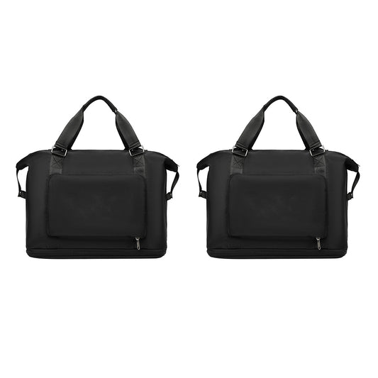 2Pcs Large Capacity Folding Travel Bag Collapsible Travel Bag Expandable Water-resistant Duffel Bag -Black