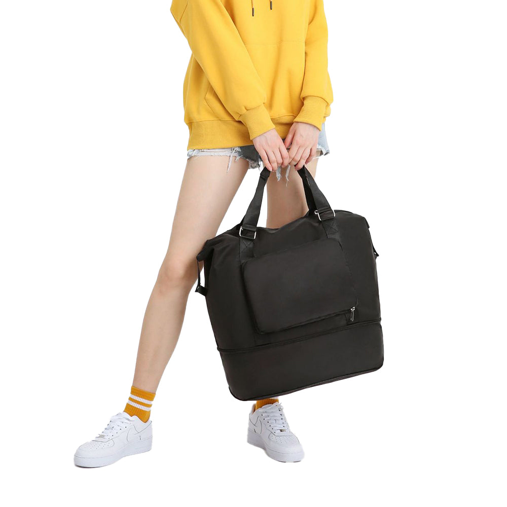 2Pcs Large Capacity Folding Travel Bag Collapsible Travel Bag Expandable Water-resistant Duffel Bag -Black