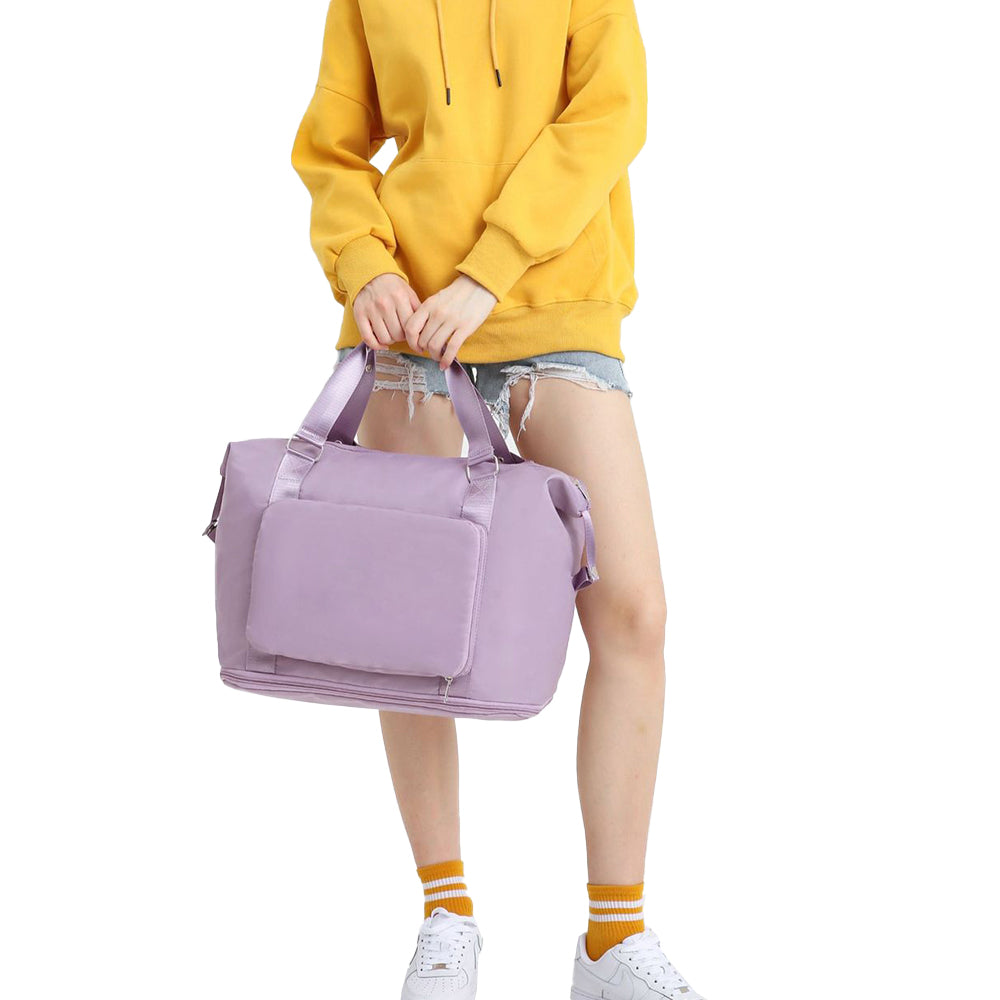 2Pcs Large Capacity Folding Travel Bag Collapsible Travel Bag Expandable Water-resistant Duffel Bag -Purple