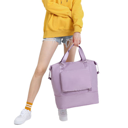 2Pcs Large Capacity Folding Travel Bag Collapsible Travel Bag Expandable Water-resistant Duffel Bag -Purple