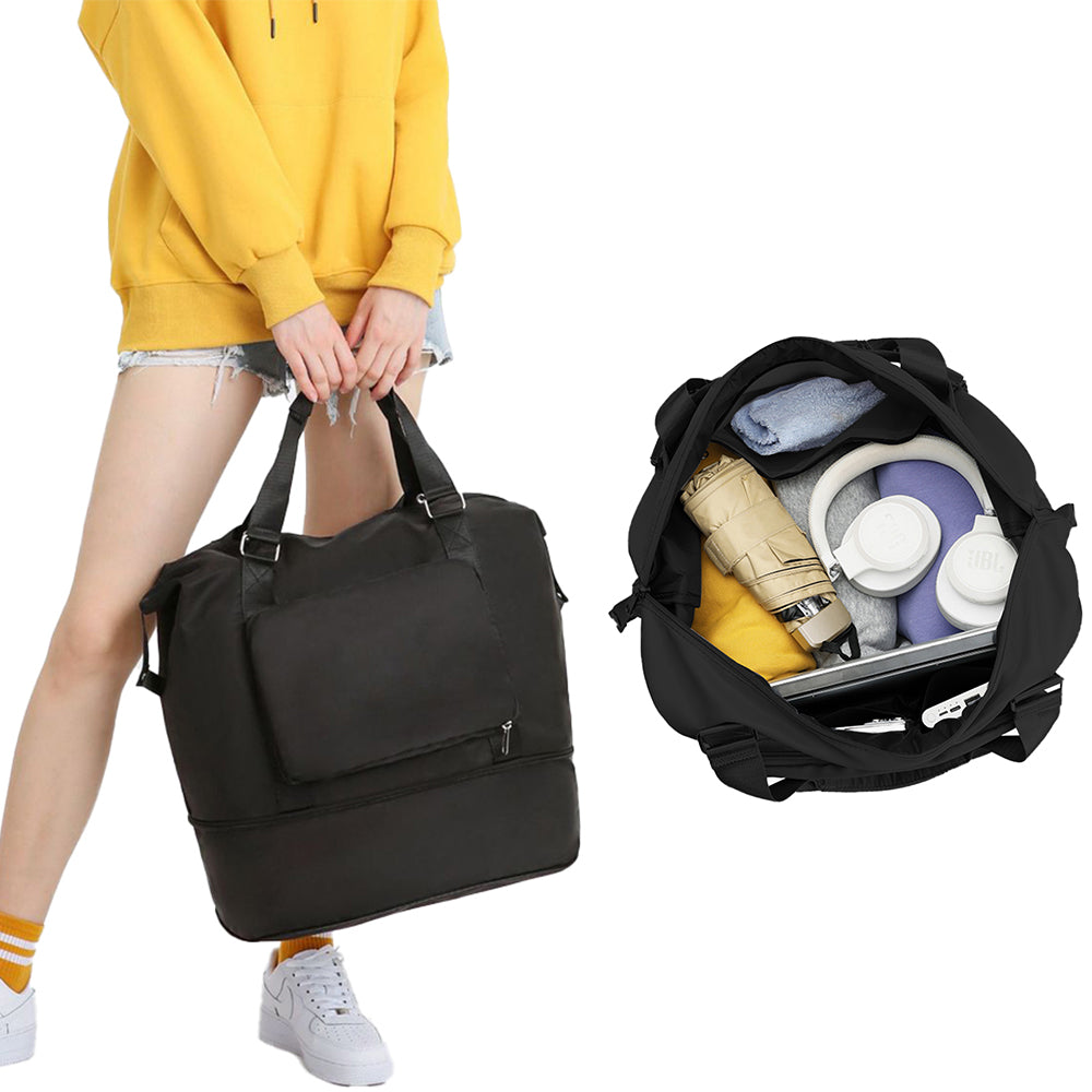 Large Capacity Folding Travel Bag Collapsible Travel Bag Expandable Water-resistant Duffel Bag -Black