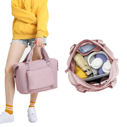 2Pcs Large Capacity Folding Travel Bag Collapsible Travel Bag Expandable Water-resistant Duffel Bag -Pink