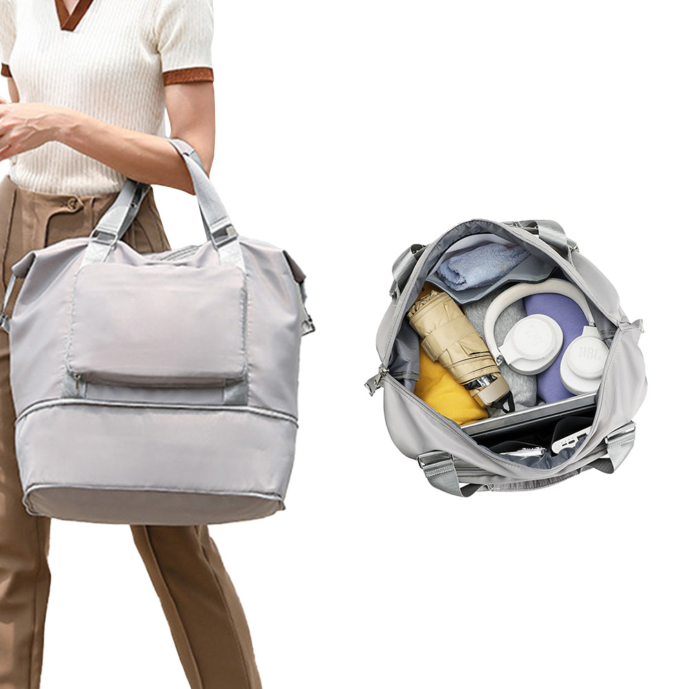 Large Capacity Folding Travel Bag Collapsible Travel Bag Expandable Water-resistant Duffel Bag -Grey